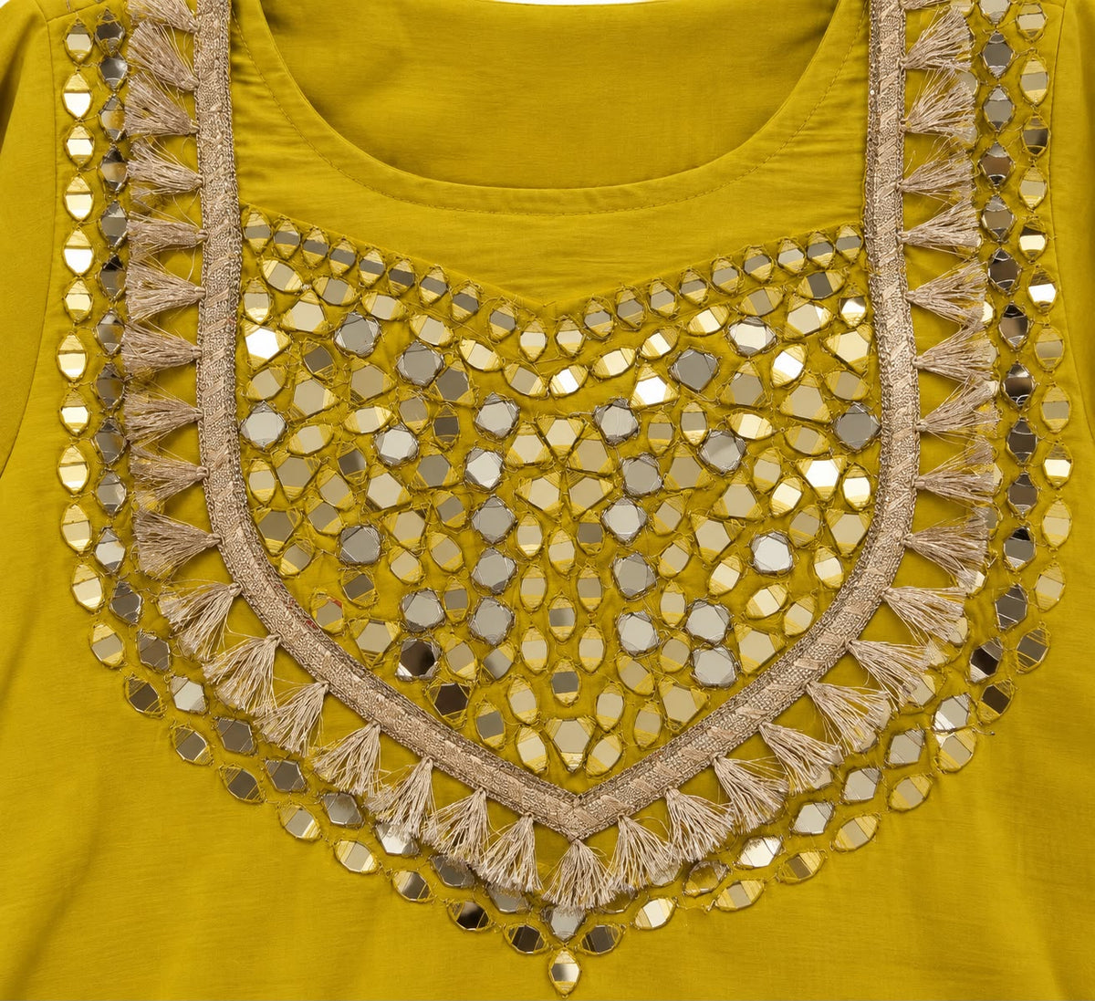 Mustard Yellow Mirror Work Pakistani Suit Set