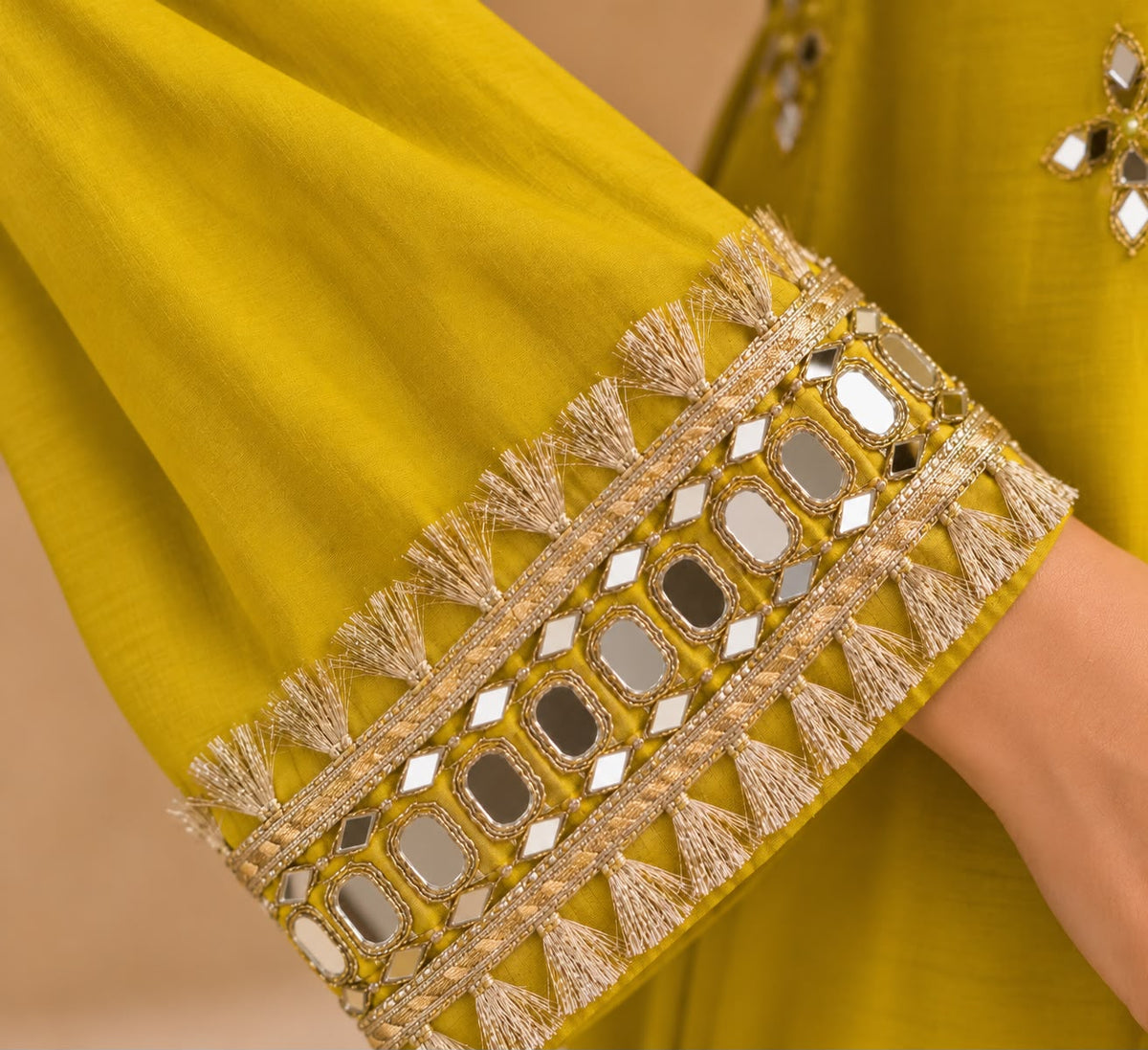Mustard Yellow Mirror Work Pakistani Suit Set