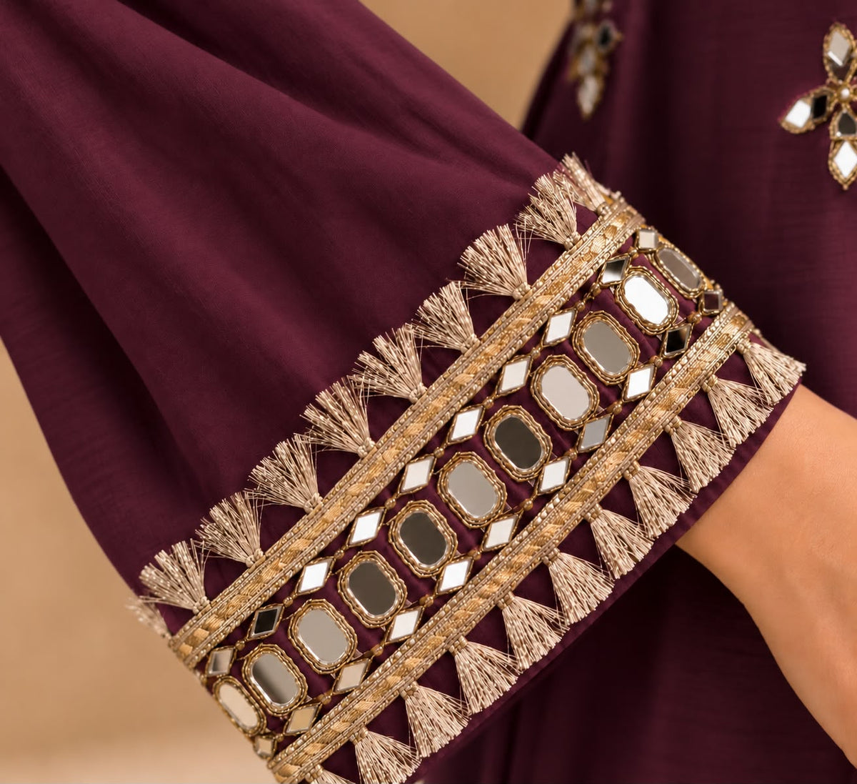Deep Plum Mirror Work Pakistani Suit Set
