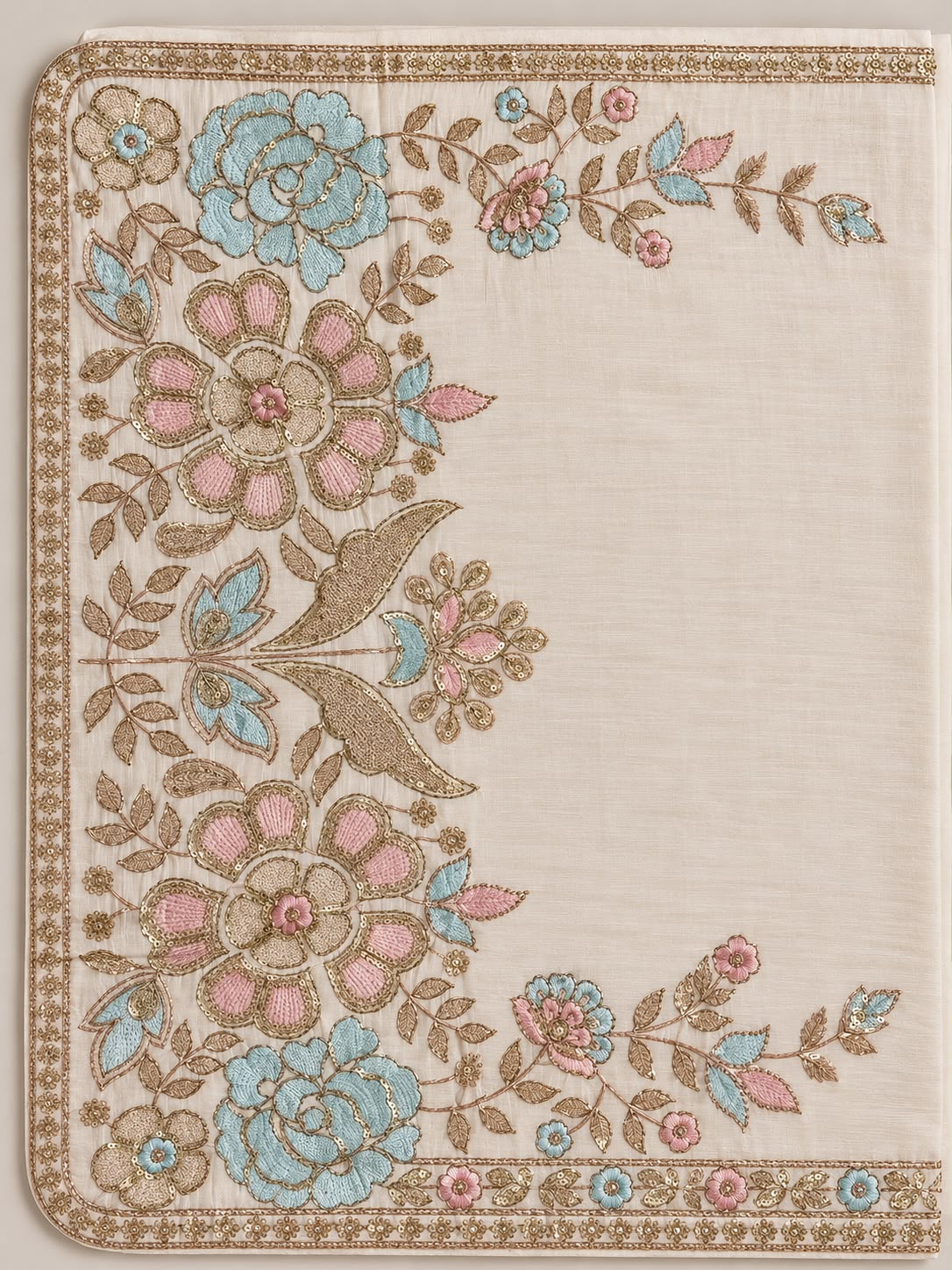 Ivory Floral Embroidered Kurta Palazzo Suit Set