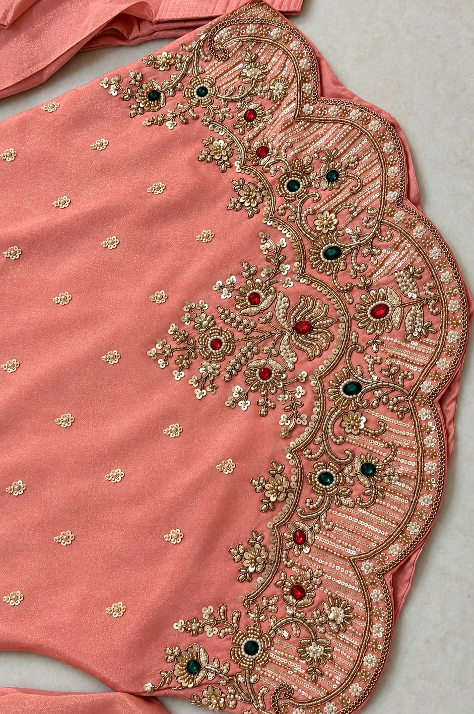 Peach Heavy Embroidered Farsi Salwar Suit Set