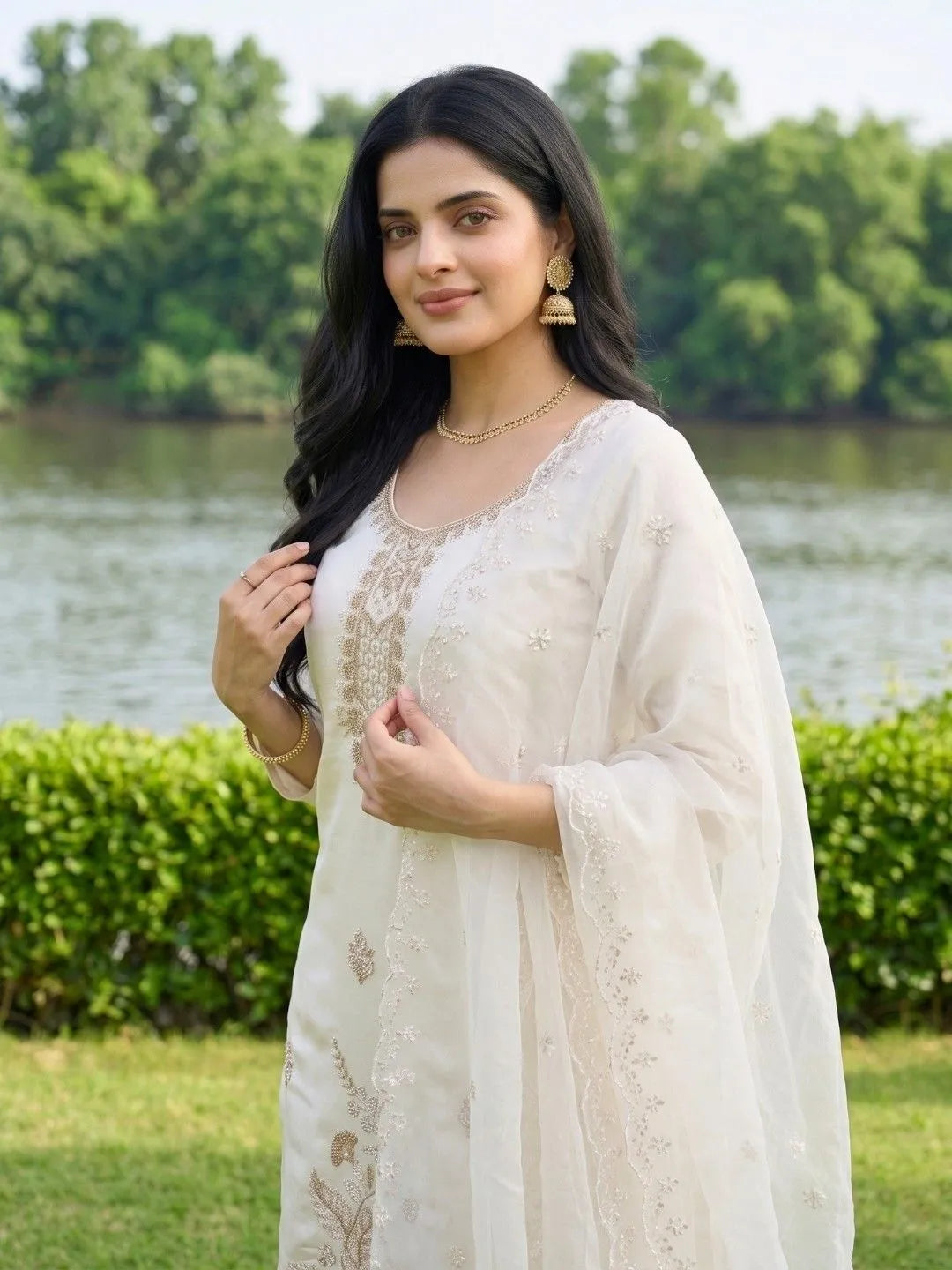 Ivory Pearl & Sequin Embroidered Suit Set