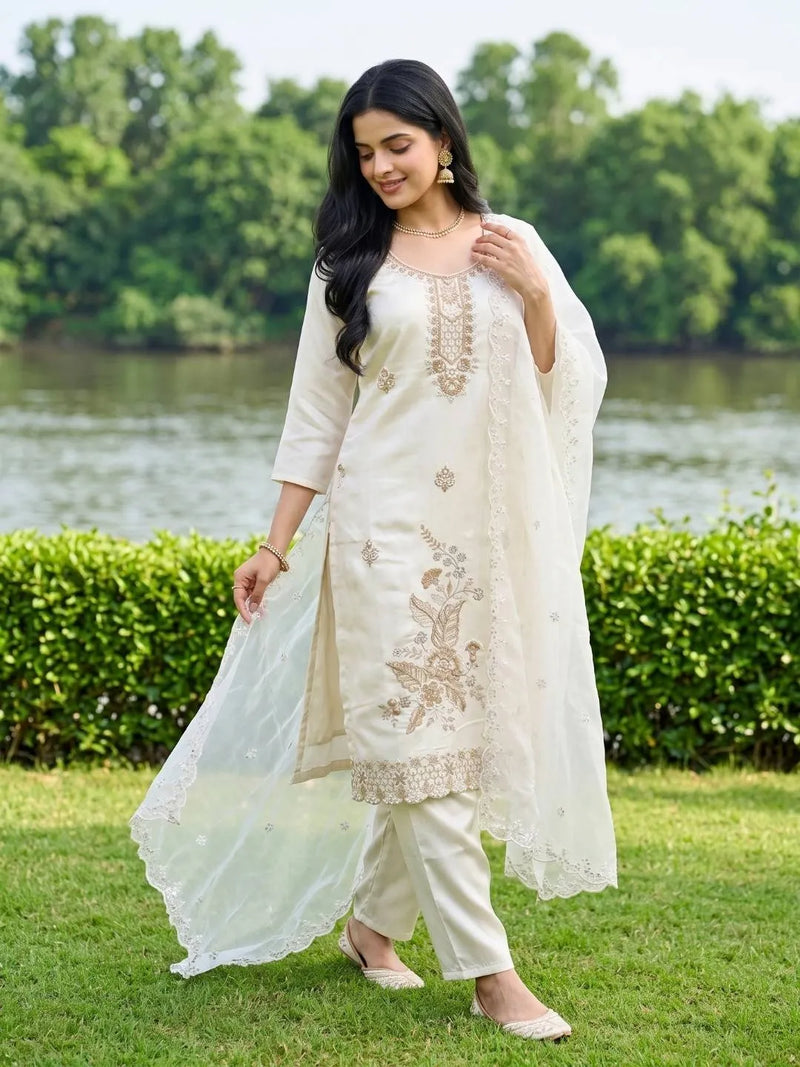 Ivory Pearl & Sequin Embroidered Suit Set