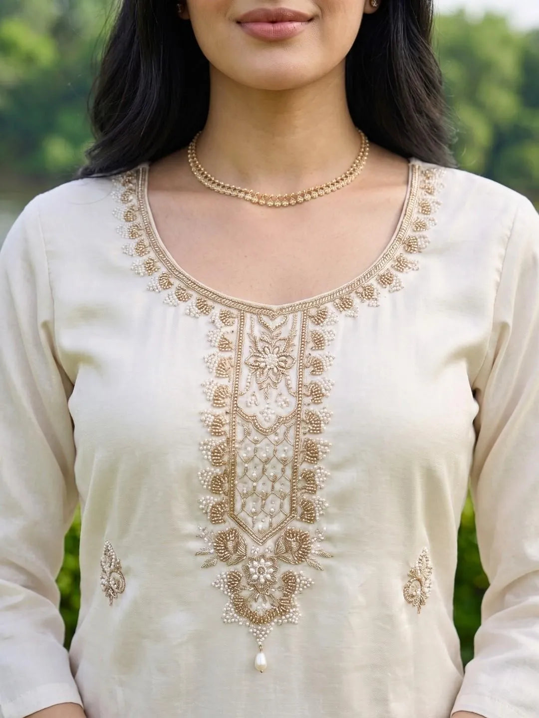Ivory Pearl & Sequin Embroidered Suit Set