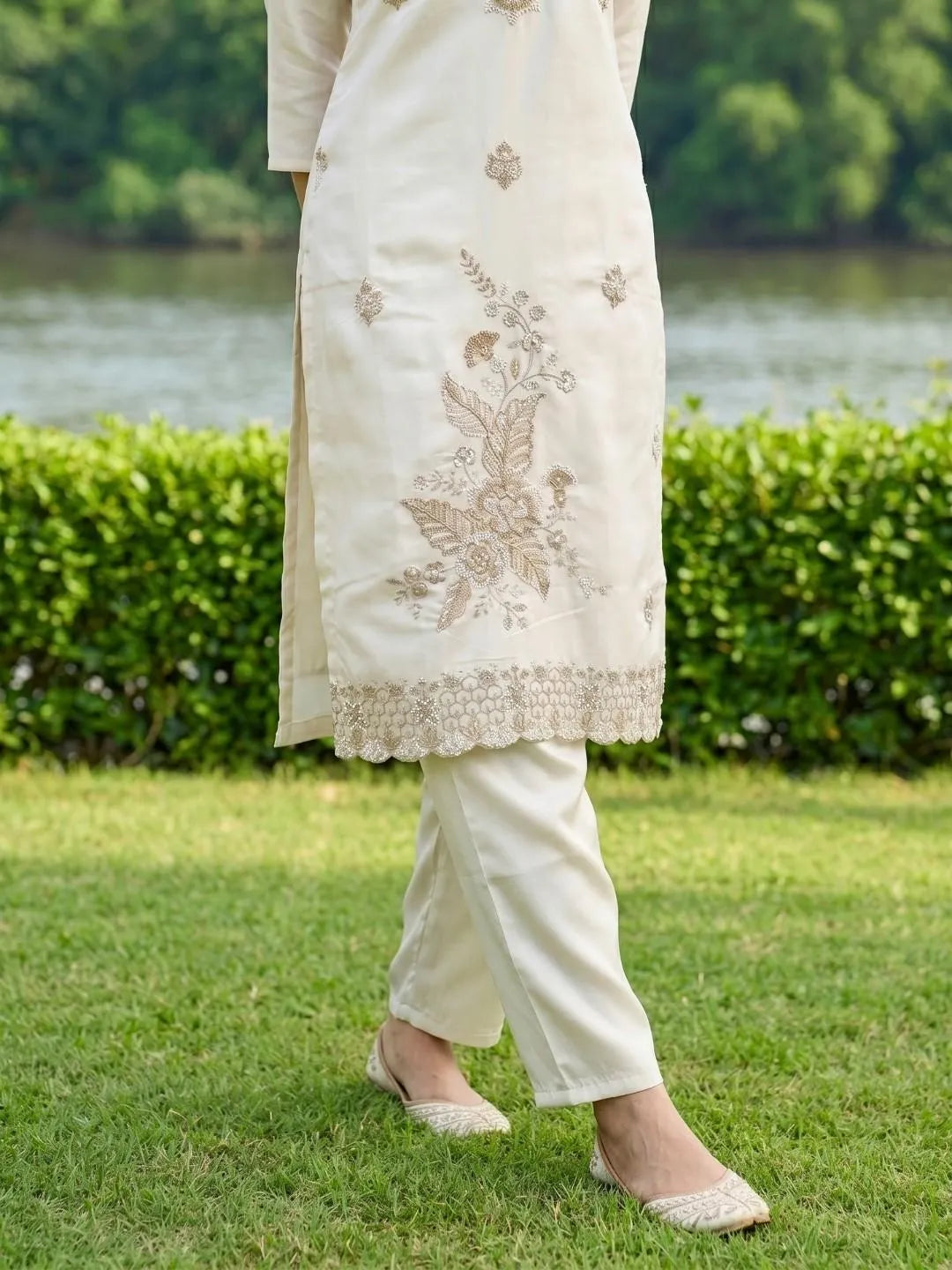 Ivory Pearl & Sequin Embroidered Suit Set