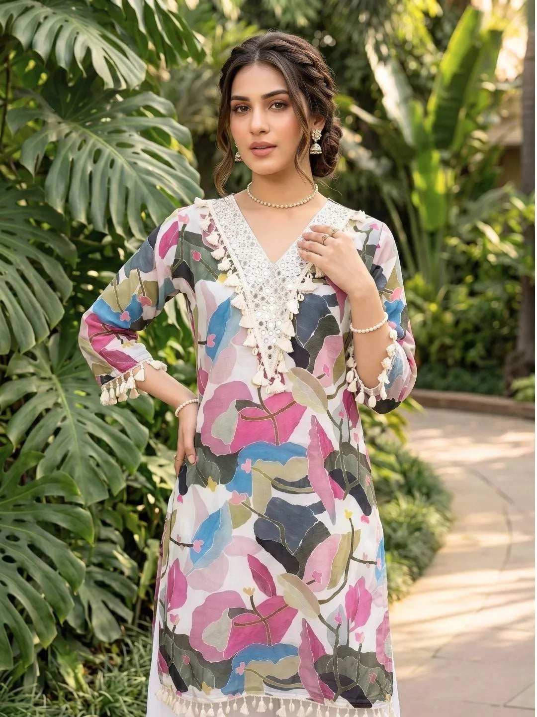 Pastel Multicolor Mirror Work Suit Set