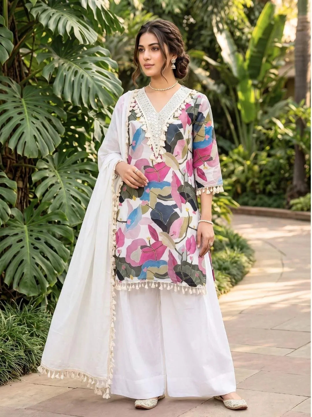 Pastel Multicolor Mirror Work Suit Set