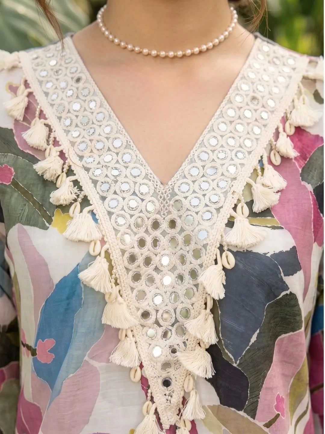 Pastel Multicolor Mirror Work Suit Set
