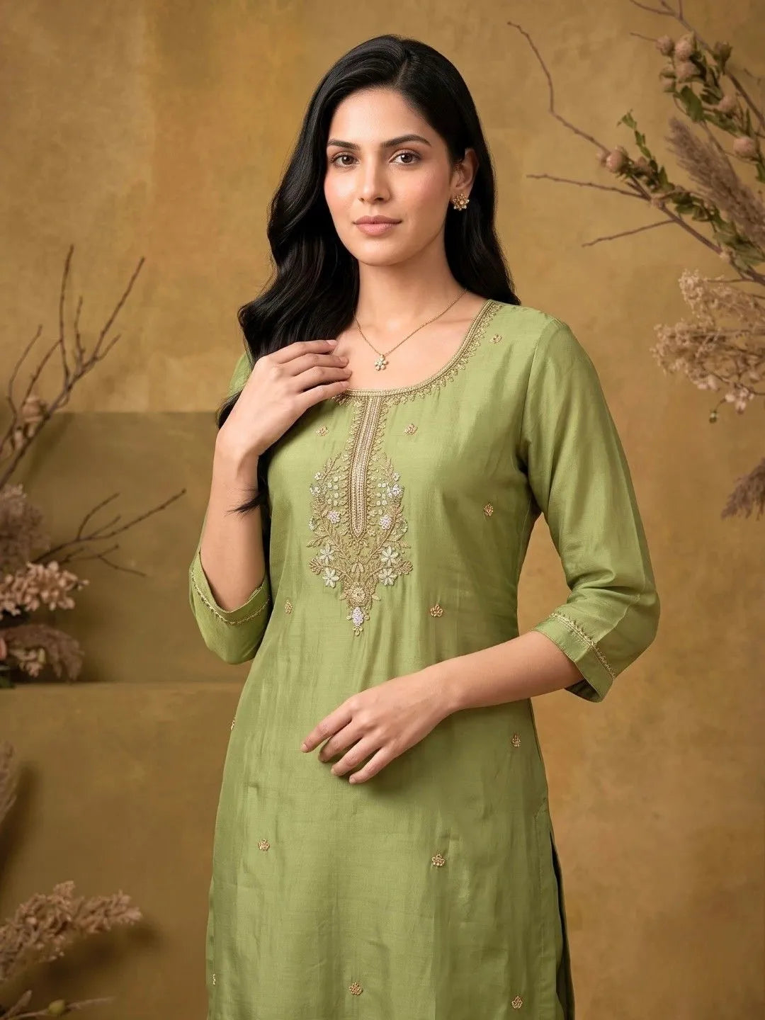 Sage Green Sequin Embellished Suit Set