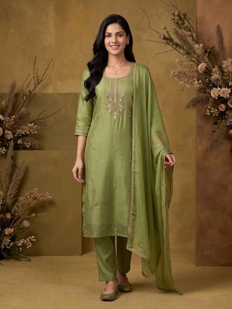 Sage Green Sequin Embellished Suit Set