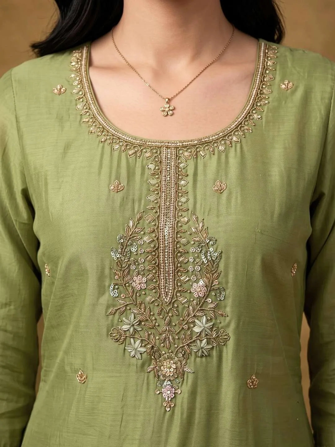 Sage Green Sequin Embellished Suit Set