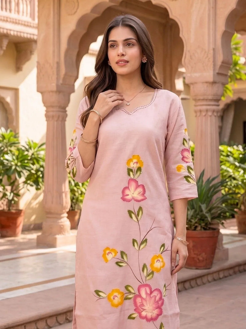 Blush Pink Hand-Painted Floral Suit Set