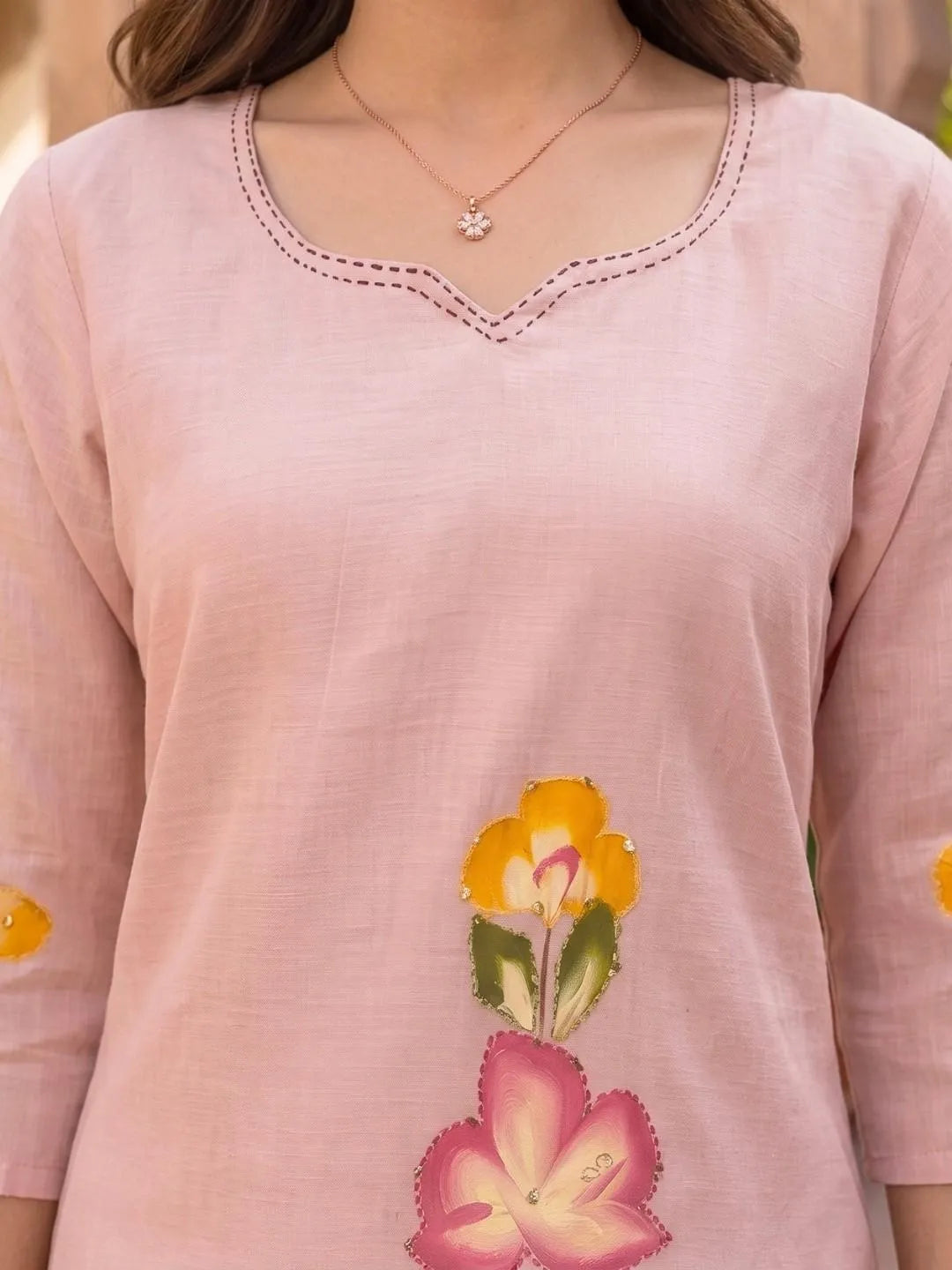 Blush Pink Hand-Painted Floral Suit Set