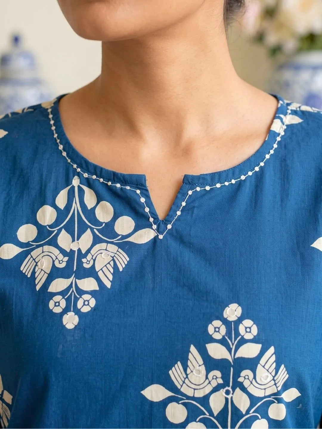 Midnight Blue Floral Printed Embellished Suit Set