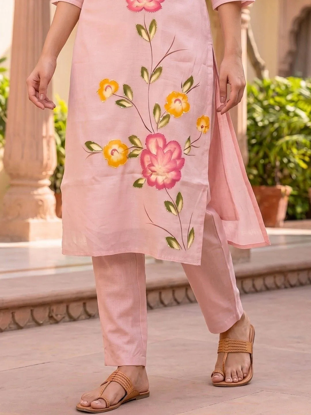 Blush Pink Hand-Painted Floral Suit Set