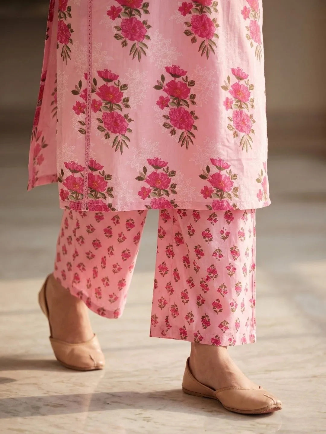 Pink Floral Mirror Work Embroidered Suit Set